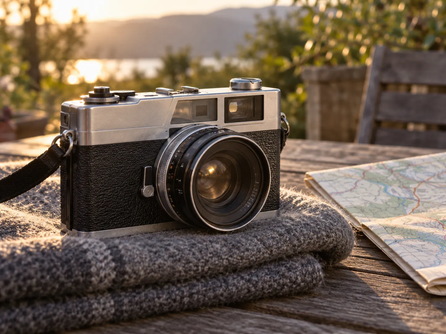 Canon Canonet QL17 G-III auf einer grauen Wolldecke.
