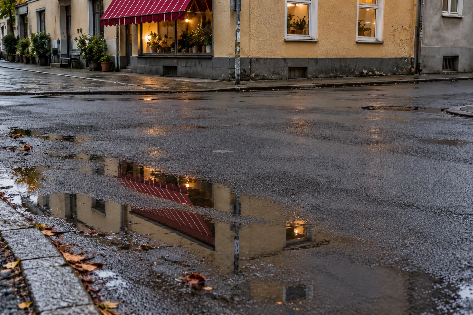 Kleinere Wasserfläche auf derselben Straßenansicht.